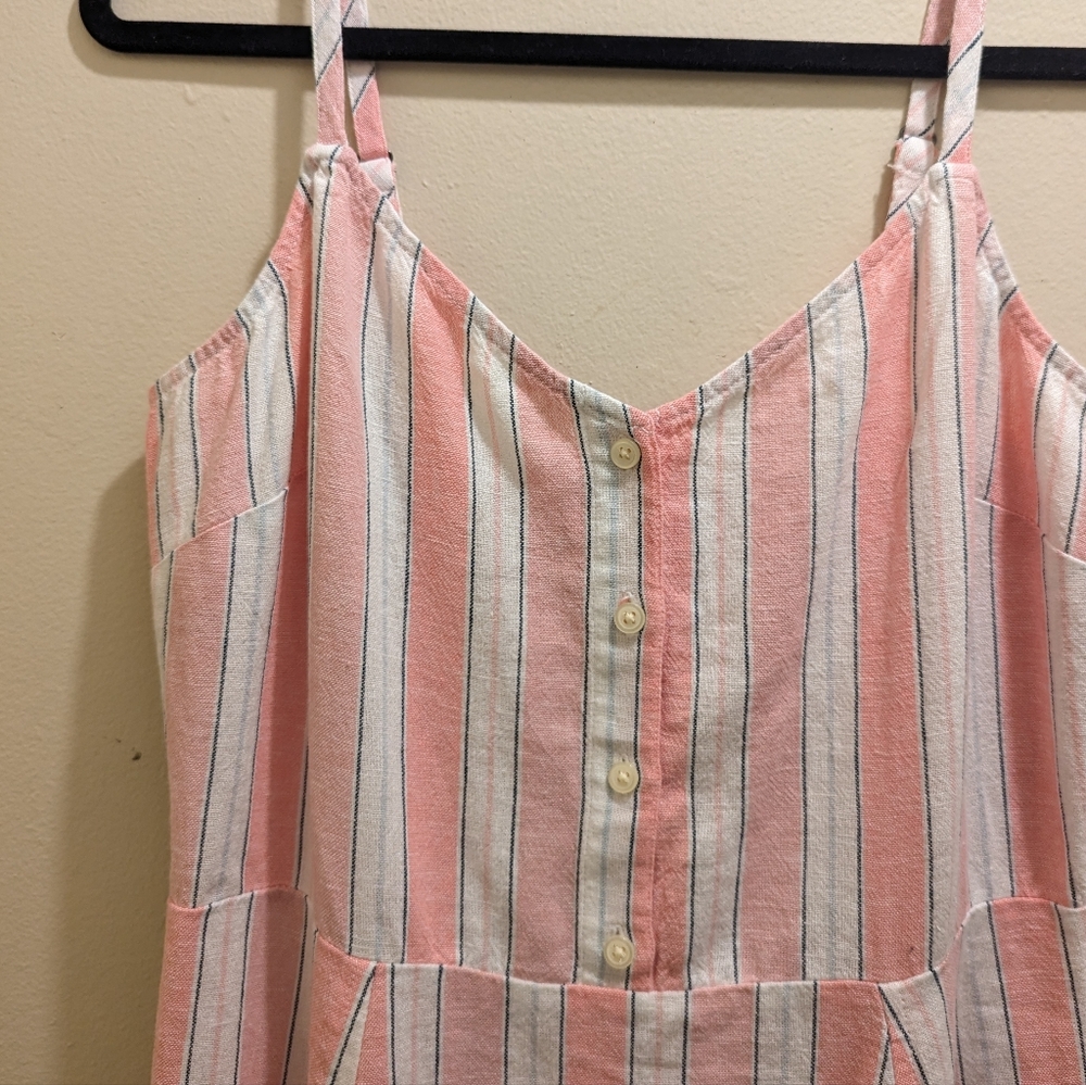 GAP Sleeveless V-Neck Button Front Linen Blend Pink & White Stripe Mini Dress- M - Picture 6 of 13